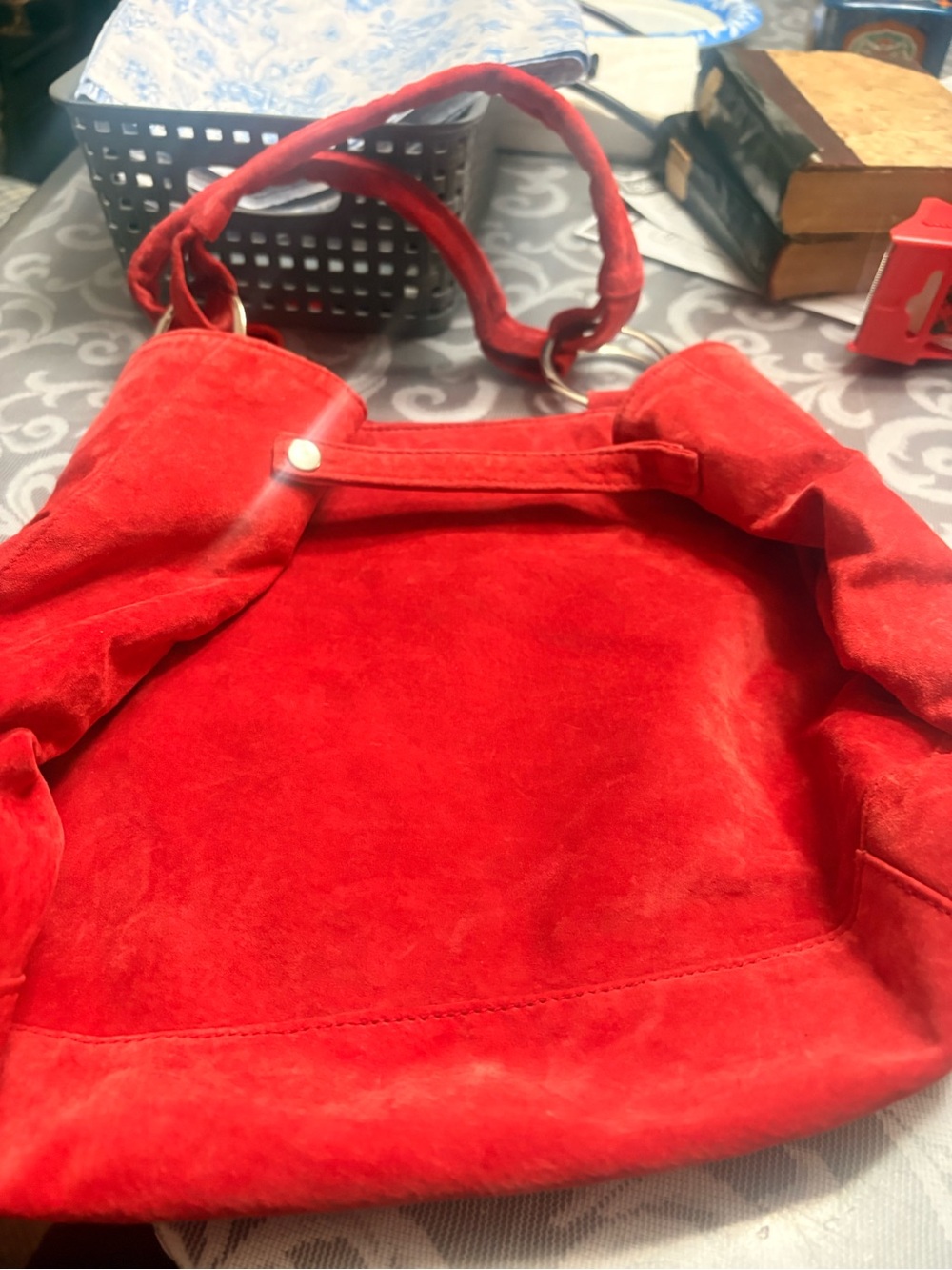 Sasha Red Suede Shoulder Bag - Women's Tote